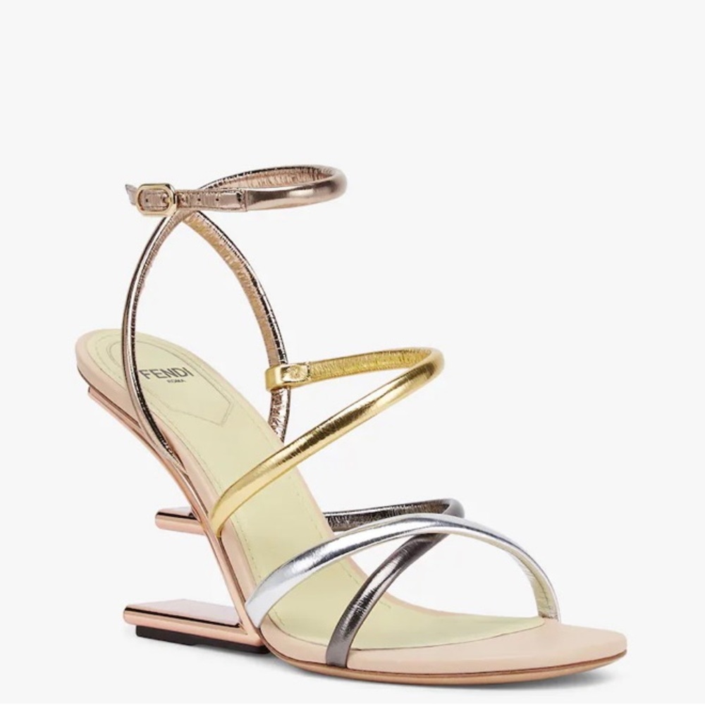 FENDI First Silver Metallic Nappa Leather High Heeled Sandals - Size 41